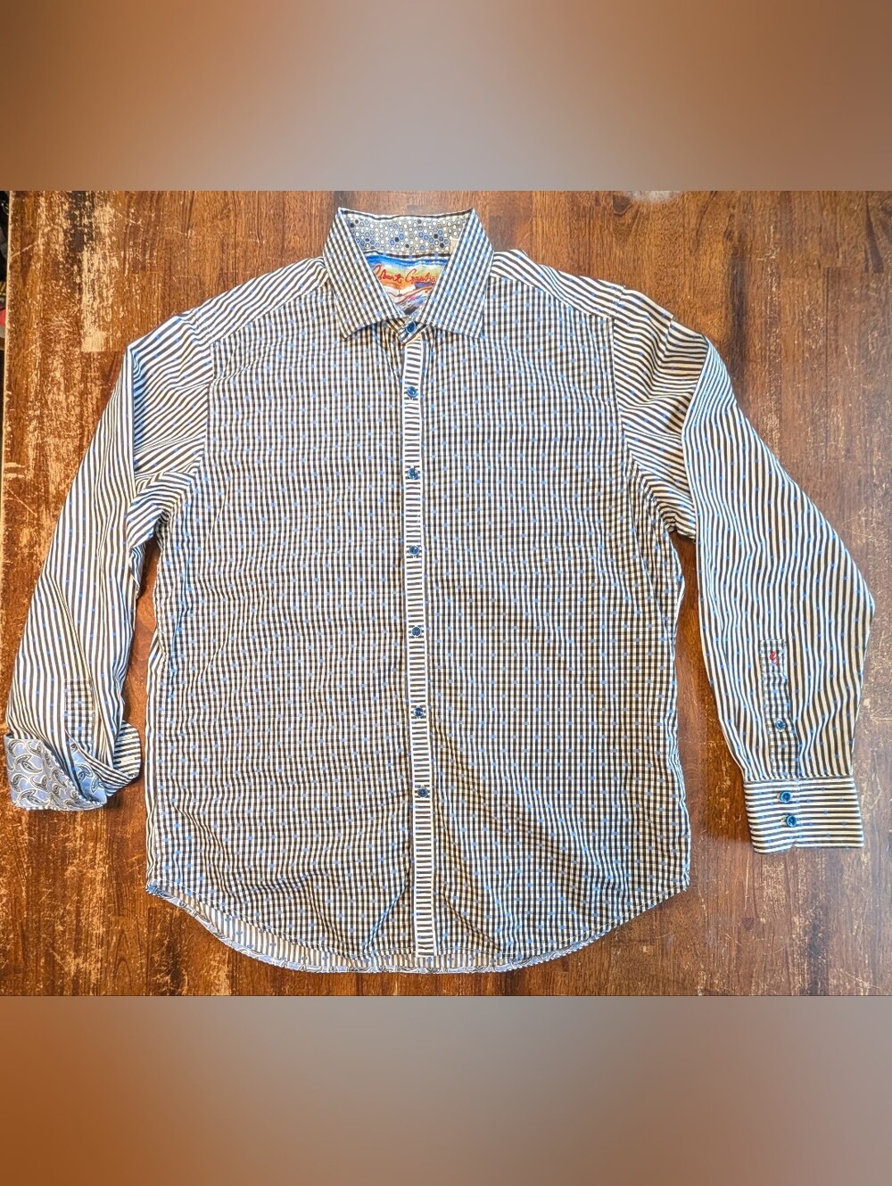 Robert Graham Button Up Shirt Mens XL Classic Fit Check Black White Blue Cotton